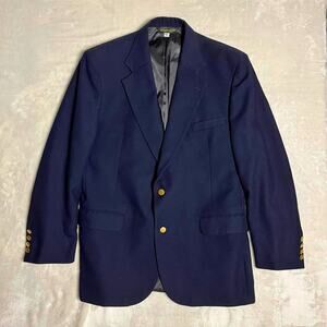 Vintage LL Bean Sport Coat 42L Navy Gold 2 Button Polyester Blazer Jacket Suit